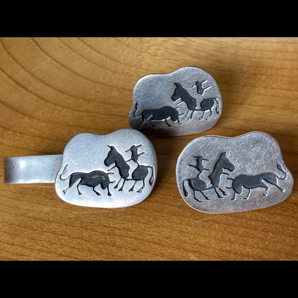 S Mexican Sterling Silver Cufflinks & Money Clip - Picture 2 of 4